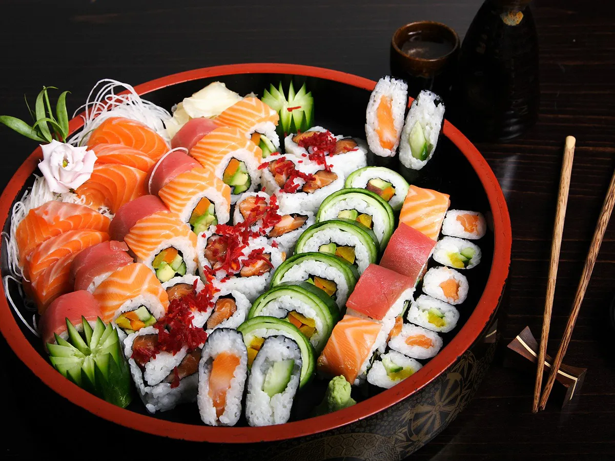 Vibrant sushi and sashimi platter at EGAWA, a Japanese Restaurant in Malvern