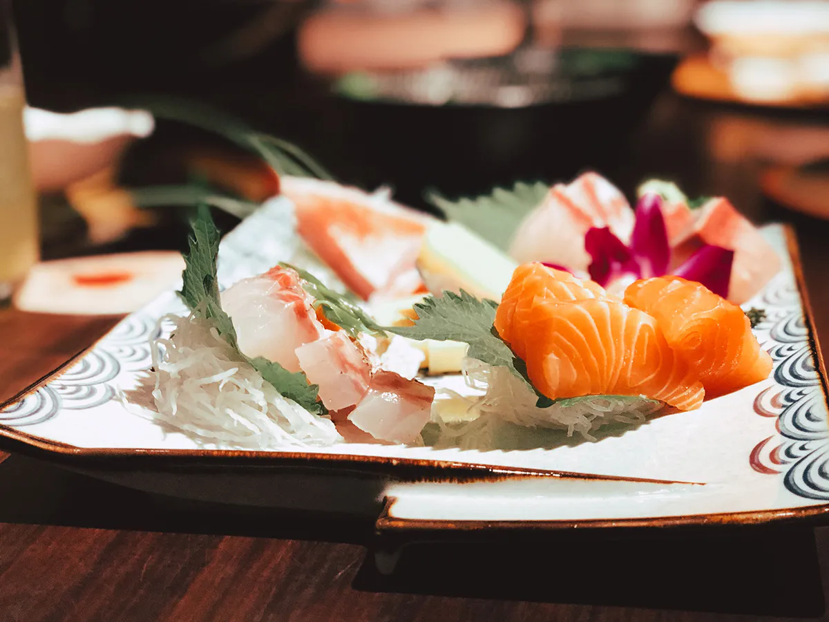 Fresh sashimi plate with salmon and white fish at EGAWA, a Japanese Restaurant in Malvern